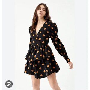 En Saison Orange & Black Dot Print V-Neck Mini Dress